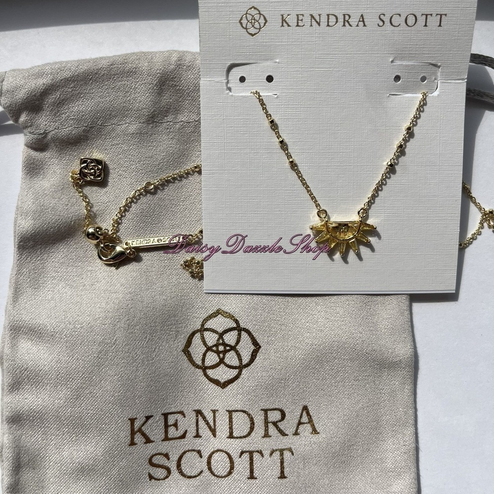 ☀️Kendra Scott Samantha Sun Gold Short Pendant Necklace Yellow Opalscent Resin☀️ - Picture 9 of 9